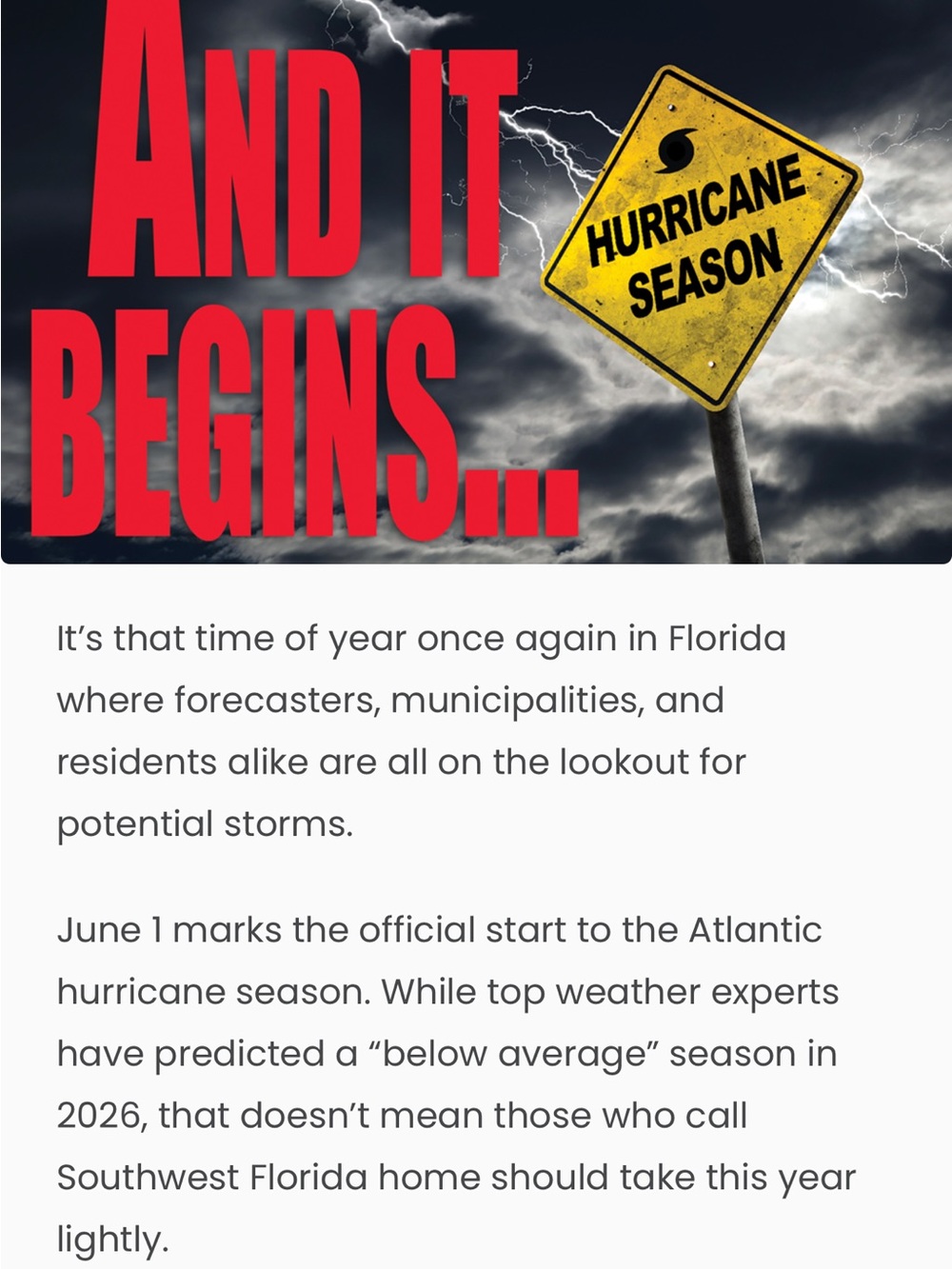 Hurricane Season Begins Today 6/1